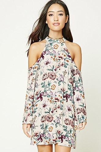 Forever21 Women's  Cream & Rose Floral Print Shift Dress