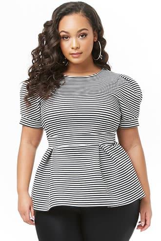 Forever21 Plus Size Striped Scuba-knit High-low Top