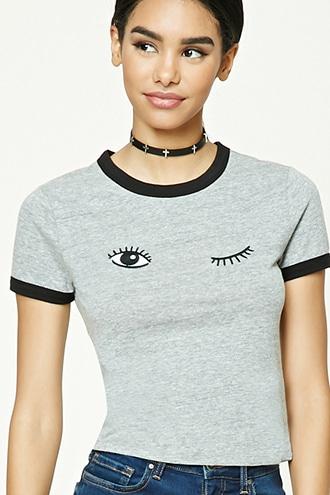 Forever21 Eyelash Graphic Ringer Tee