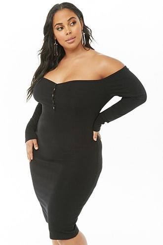Forever21 Plus Size Off-the-shoulder Henley Dress
