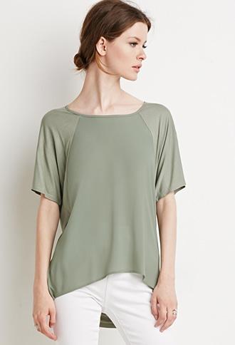 Love21 Women's  Contemporary Chiffon-paneled Front Dolman Top