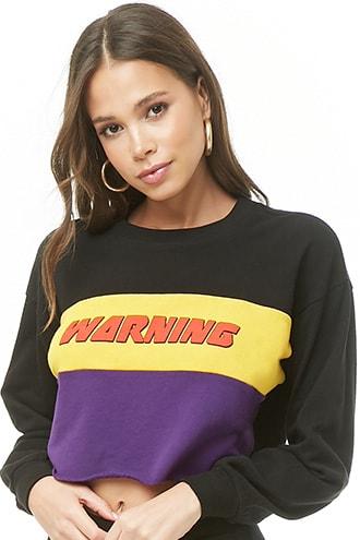 Forever21 Warning Graphic Colorblock Sweatshirt