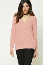 Forever21 Women's  Blush Ribbed V-neck Tunic