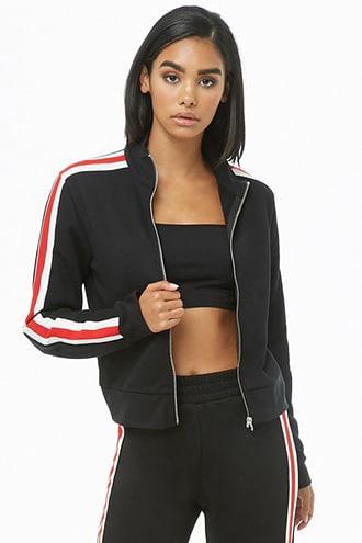 Forever21 Striped-trim Fleece Jacket