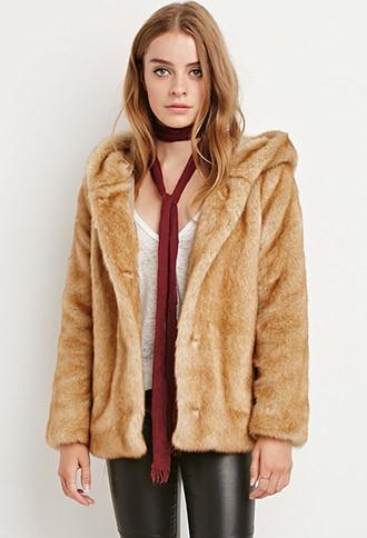 Forever21 Hooded Faux Fur Coat