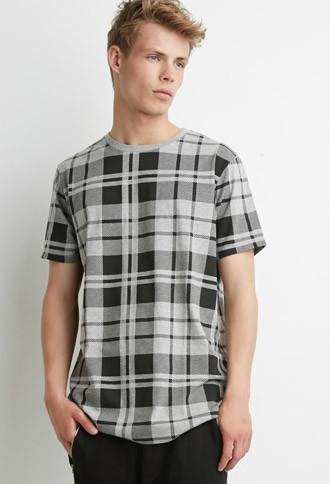 21 Men Men's  Plaid Print Tee (heather Grey/black)
