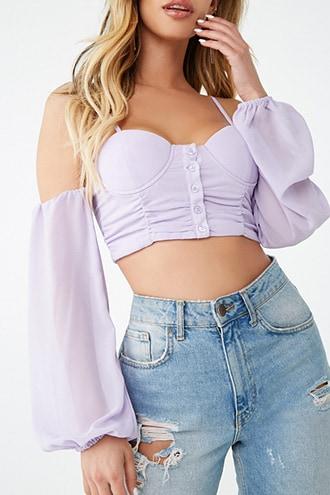 Forever21 Peasant-sleeve Bustier Crop Top