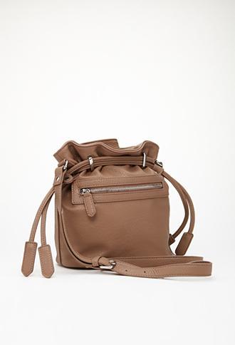 Forever21 Faux Leather Drawstring Bucket Bag Taupe One Size