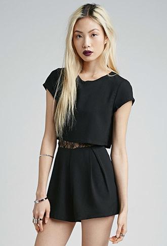 Forever21 Flounced Lace-paneled Romper