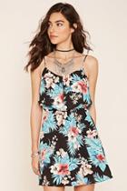 Forever21 Women's  Black & Red Tropical Print Flounce Dress
