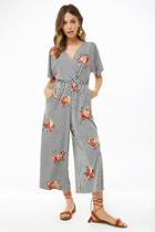 Forever21 Striped Rose Print Jumpsuit