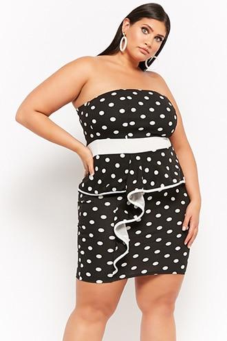 Forever21 Plus Size Polka Dot Ruffle-trim Tube Dress