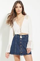 Forever21 Women's  Lacy Lace-up Crop Top