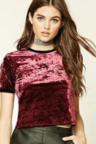 Forever21 Women's  Crushed Velvet Ringer Top