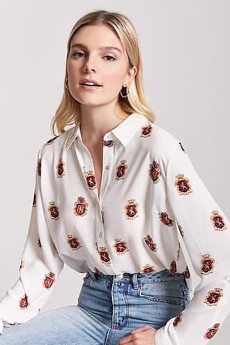 Forever21 Sheer Crest Print High-low Shirt