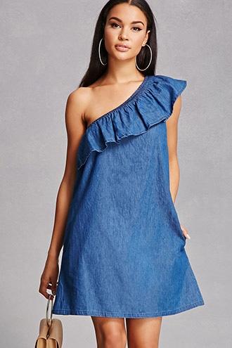Forever21 Denim One-shoulder Dress