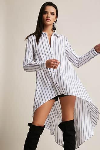 Forever21 Stripe Button-front High-low Tunic