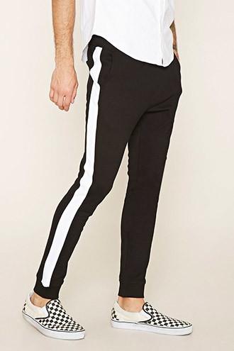 21 Men Men's  Black & White Paneled French Terry Joggers