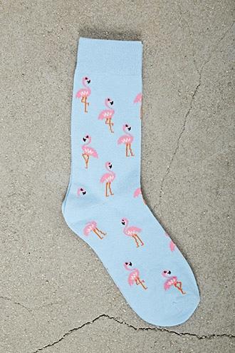 Forever21 Men Flamingo Print Crew Socks