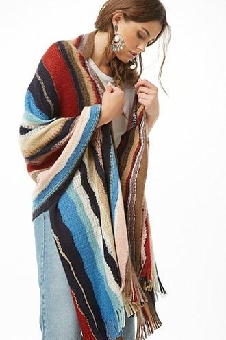 Forever21 Fringe-trim Striped Sweater Shawl