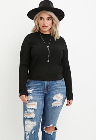 Forever21 Plus Zip-back Ribbed Top
