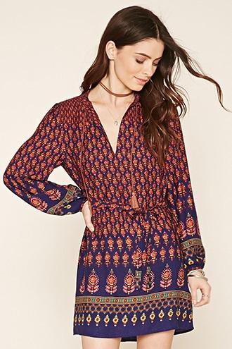 Forever21 Women's Abstract Ornate Belted Dress