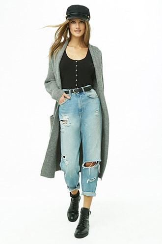 Forever21 Brushed Knit Open-front Longline Cardigan