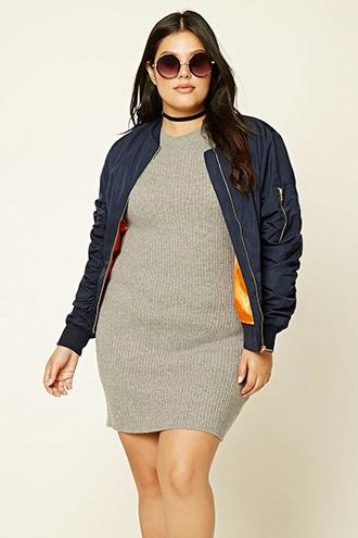 Forever21 Plus Women's  Navy Plus Size Bomber Jacket