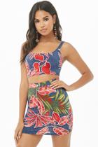 Forever21 Tropical Print Crop Top & Mini Skirt Set