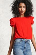 Forever21 Semi-cropped Puff-sleeve Top