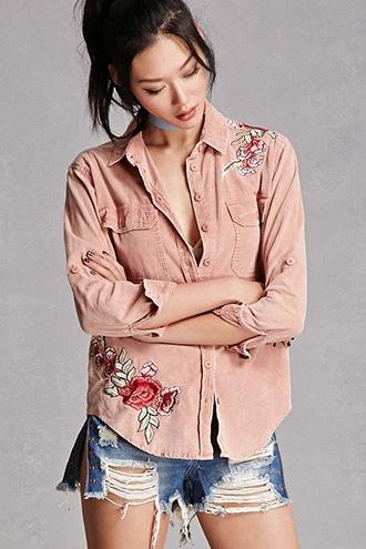 Forever21 Corduroy Embroidered Shirt
