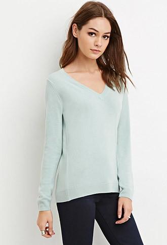 Forever21 Sage Classic V-neck Sweater