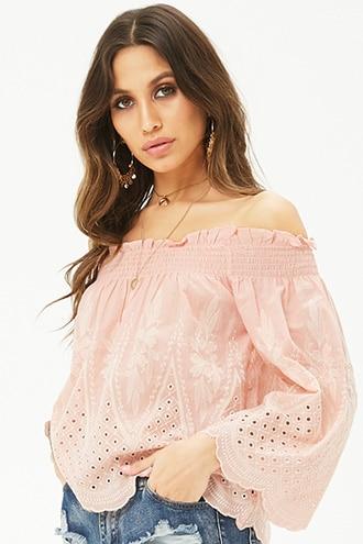 Forever21 Embroidered Eyelet Off-the-shoulder Top