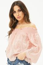 Forever21 Embroidered Eyelet Off-the-shoulder Top
