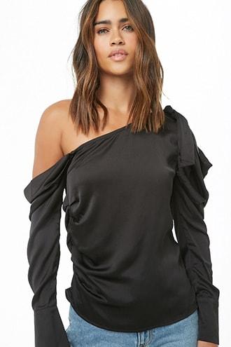Forever21 Ruched Off-the-shoulder Satin Top