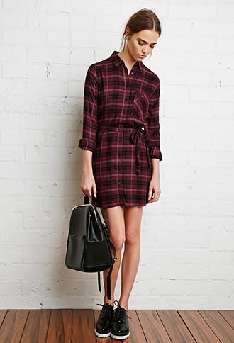 Forever21 Women's  Plaid Flannel Shirt Dress (purple/black)