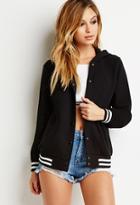 Forever21 Snap-button Varsity-striped Hoodie