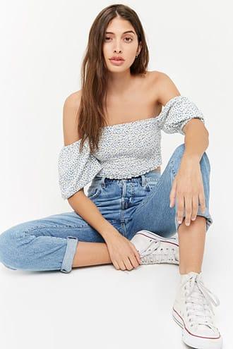 Forever21 Smocked Ditsy Floral Crop Top