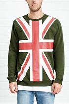 21 Men Men's  Olive & Red Union Jack Graphic Sweatshirt