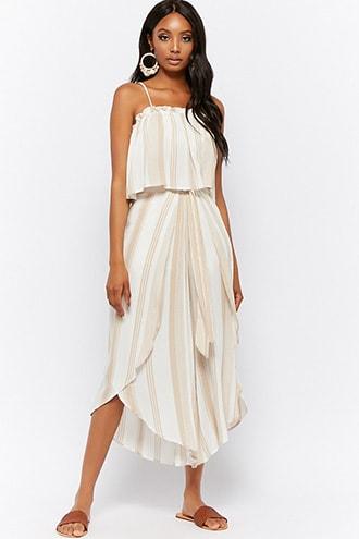 Forever21 Striped Ruffle-trim Cami & Split-leg High-low Pants Set