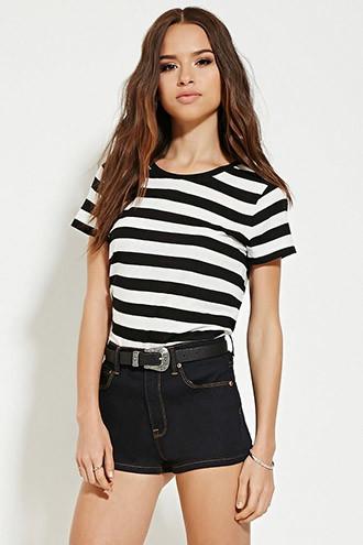 Forever21 Women's  Black & White Striped Tee
