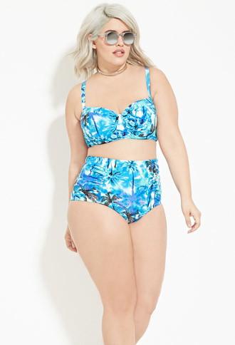 Forever21 Plus Women's  Plus Size Palm Tree Print Bikini Bottoms