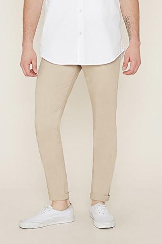 21 Men Men's  Khaki Slim-fit Trousers