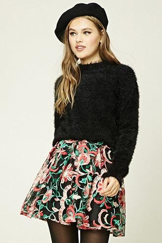 Forever21 Pleated Embroidered Mini Skirt