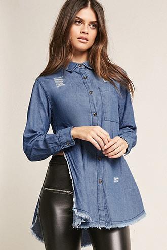 Forever21 Slit-side Chambray Shirt