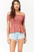 Forever21 Smocked Off-the-shoulder Embroidered Lace Top