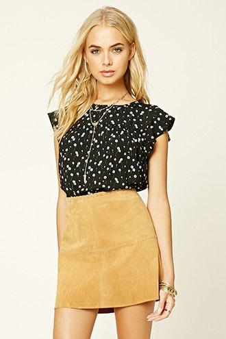 Forever21 Women's  Floral Cap-sleeve Top