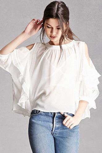Forever21 Sheer Chiffon Open-shoulder Top