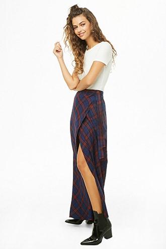 Forever21 Plaid Maxi Wrap Skirt
