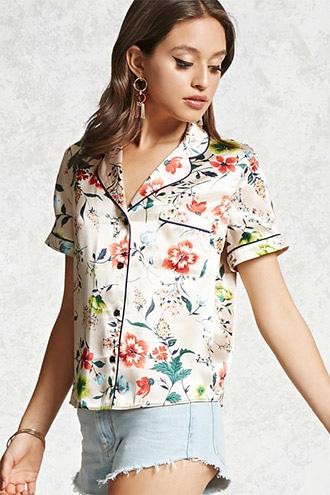 Forever21 Floral Satin Pajama Shirt